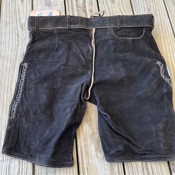 Lederhosen AlpsOak dark brown embroidered size 54 men's leather Germany 38 NWT - Picture 6 of 10